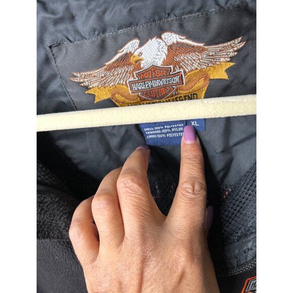 Harley-Davidson Mens Fleece Jacket XL Black & Gray Nylon Polyester Embroidered L - Picture 4 of 9